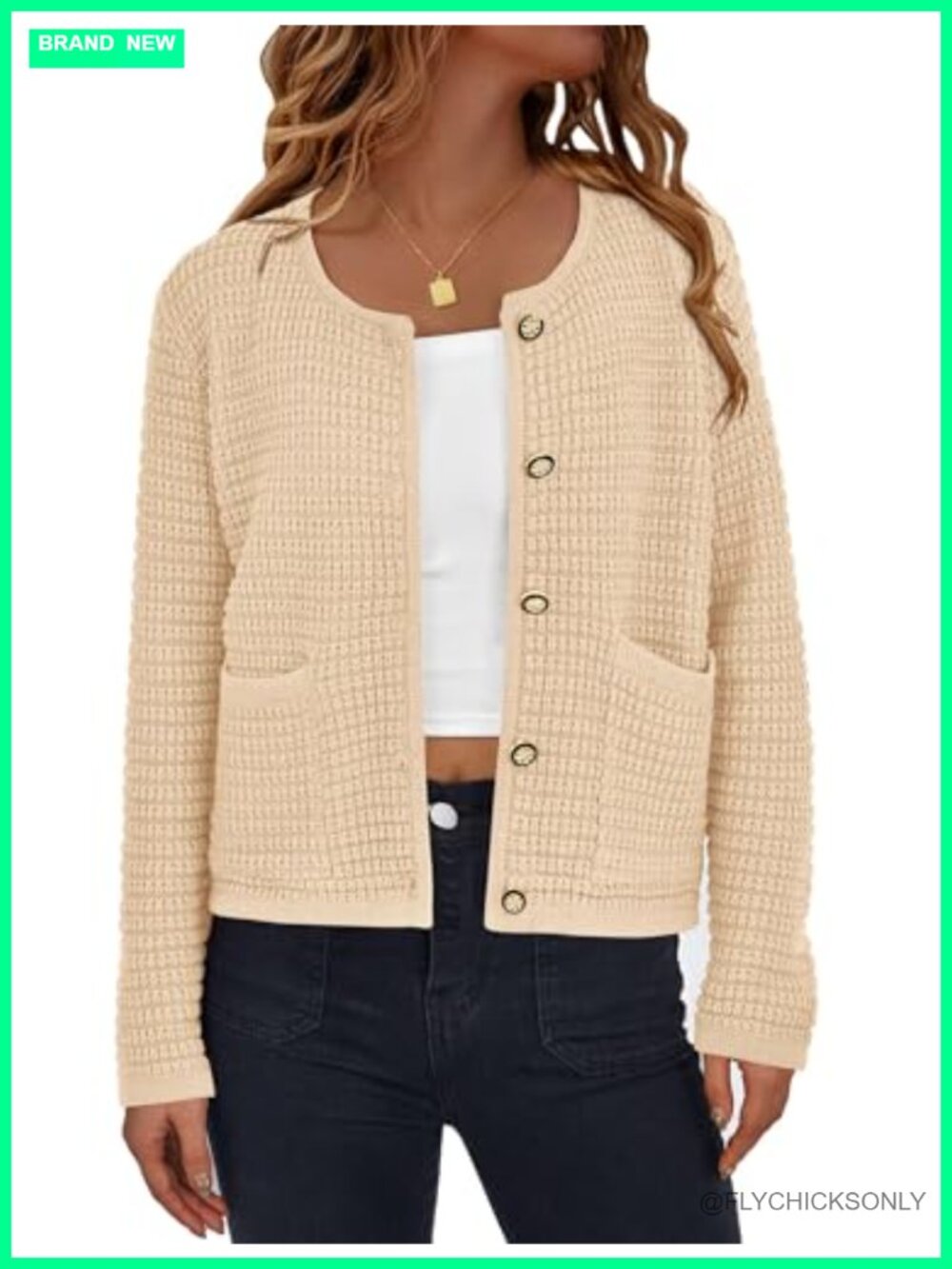 Chunky Knit Cardigan Sweater for Women Open Front Long Sleeve Button Down with